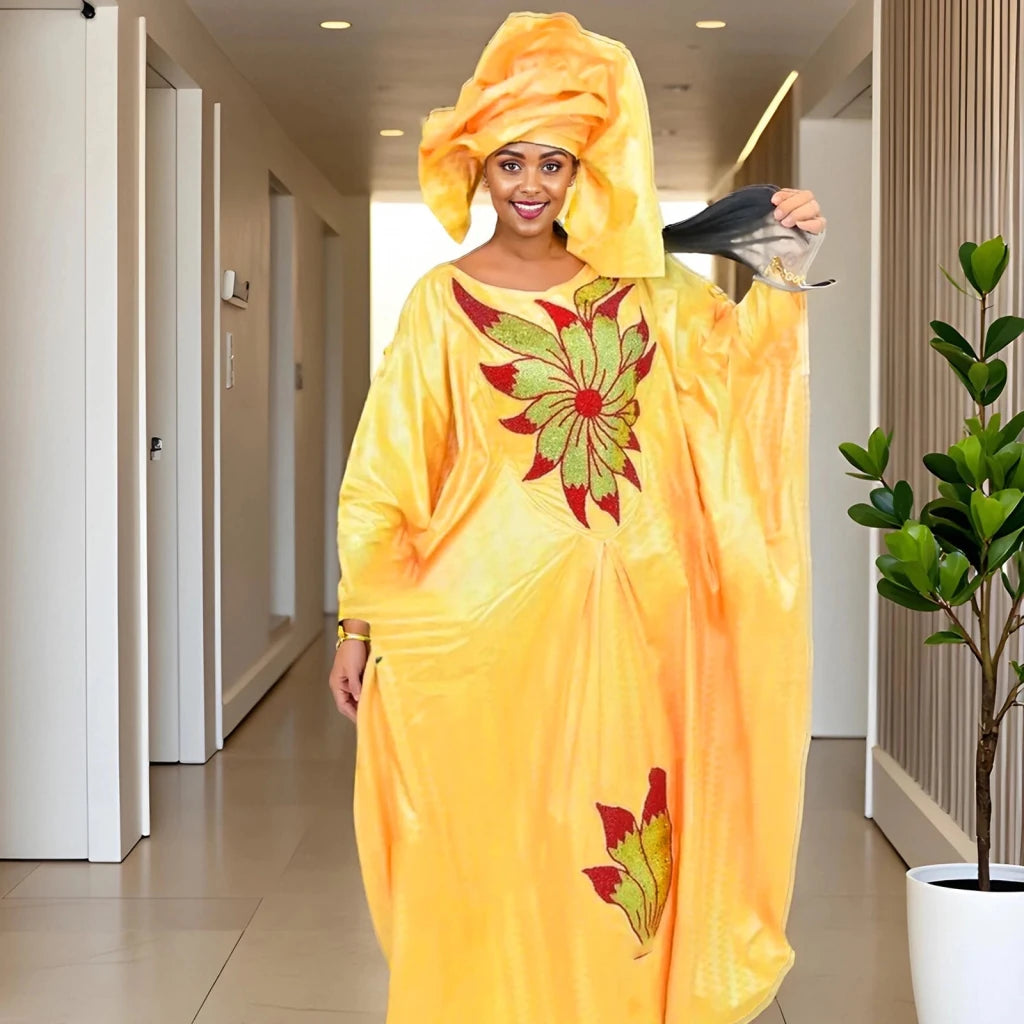 Luxury African Boubou Dress for Women – Premium Fabric with Rich Embroidered Design - Free Delivery Worldwide only at Flexi Africa