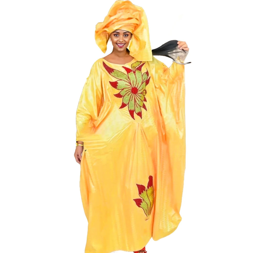 Luxury African Boubou Dress for Women – Premium Fabric with Rich Embroidered Design - Free Delivery Worldwide only at Flexi Africa