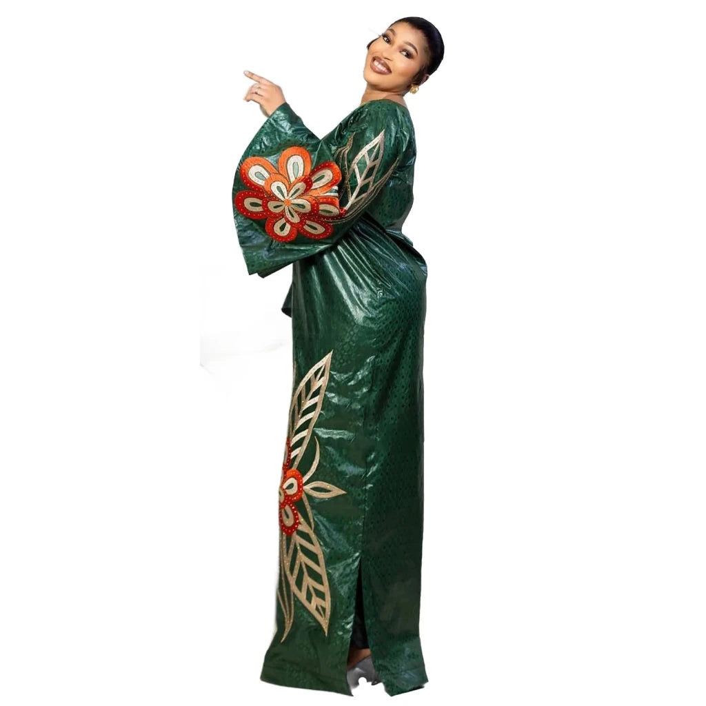 Luxury African Boubou Dress for Women – Premium Fabric with Rich Embroidery - Free Delivery Worldwide only at Flexi Africa