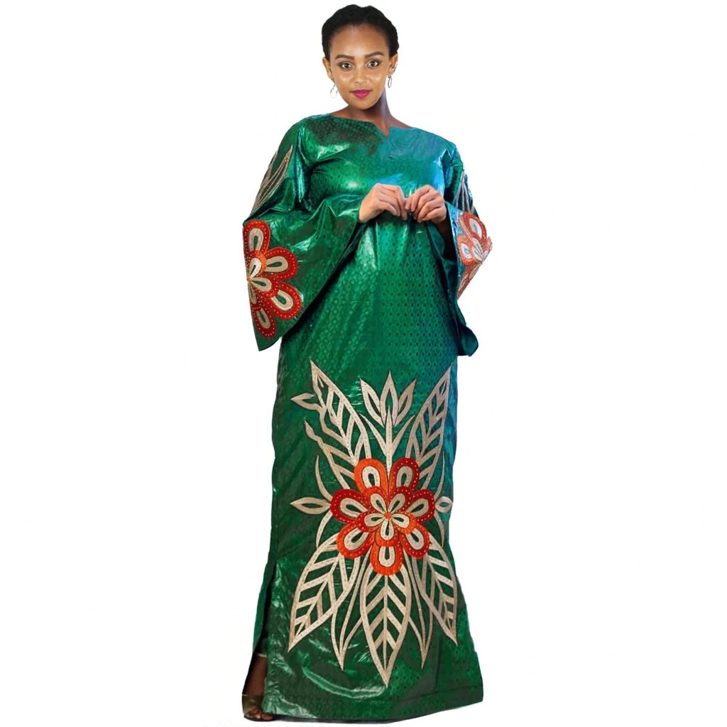 Luxury African Boubou Dress for Women – Premium Fabric with Rich Embroidery - Free Delivery Worldwide only at Flexi Africa