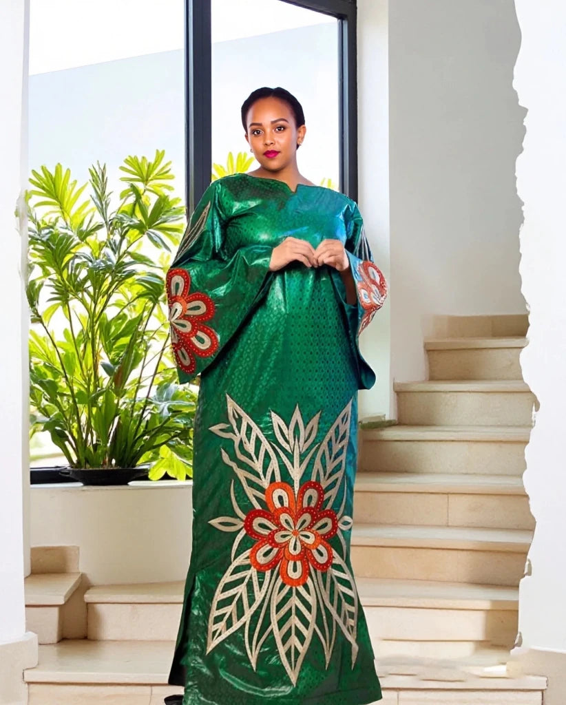 Luxury African Boubou Dress for Women – Premium Fabric with Rich Embroidery - Free Delivery Worldwide only at Flexi Africa