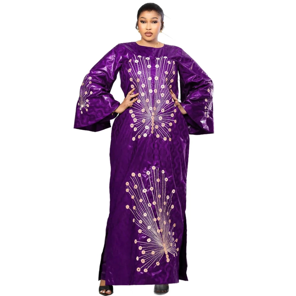 Luxury African Boubou Dress for Women – Rich Embroidery Design in Premium Fabric - Free Delivery Worldwide only at Flexi Africa