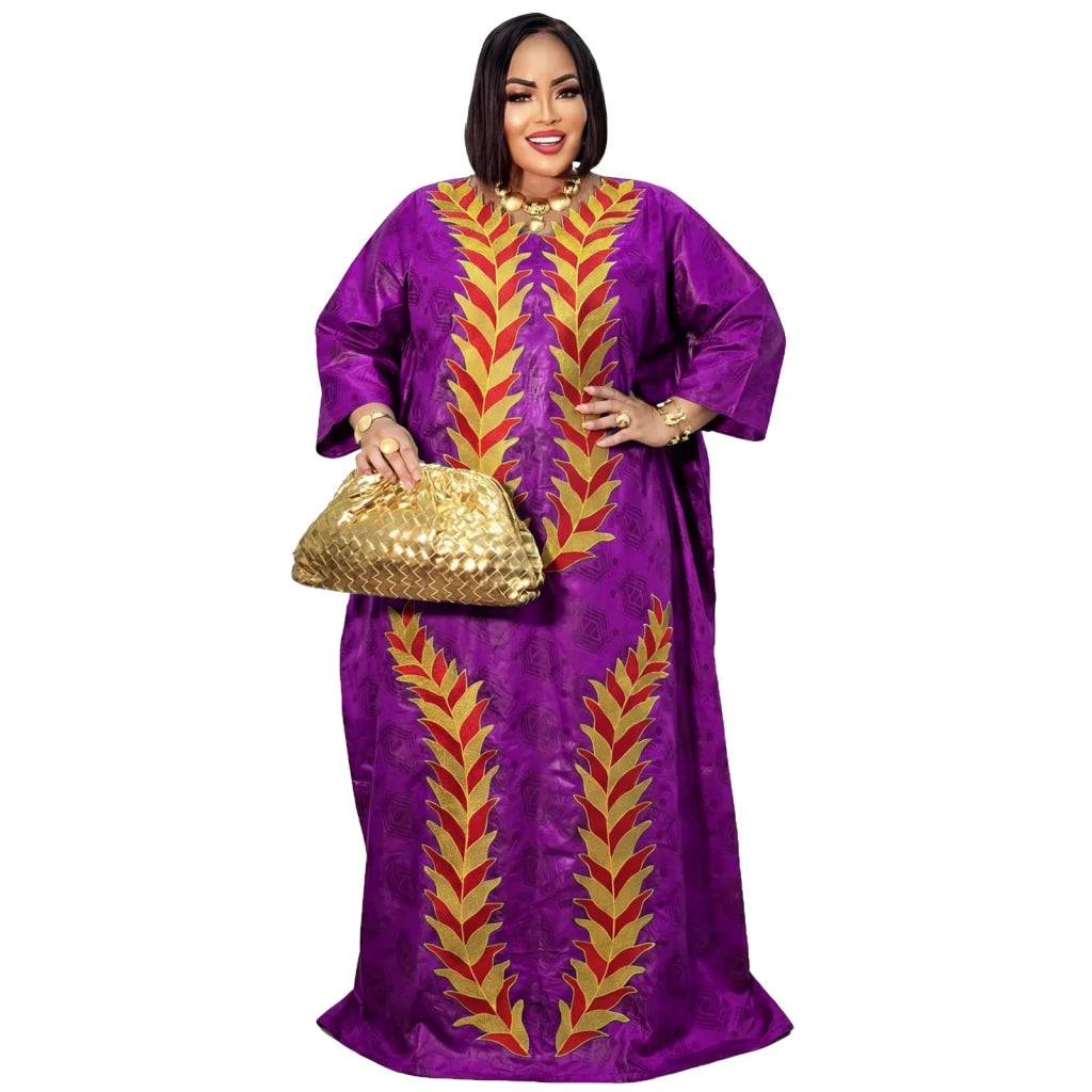 Luxury African Boubou Dress for Women – Rich Embroidery Design with Premium Fabric Elegance - Free Delivery Worldwide only at Flexi Africa