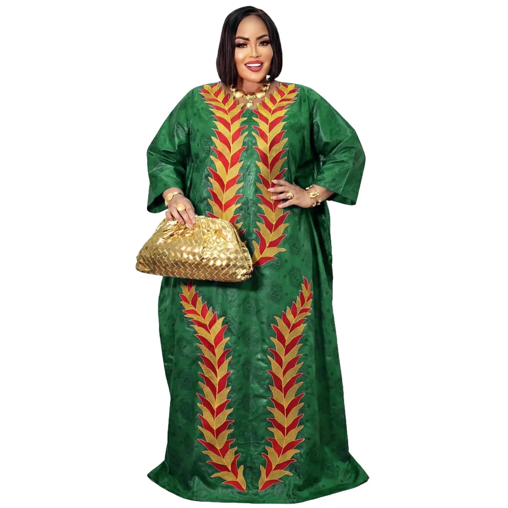 Luxury African Boubou Dress for Women – Rich Embroidery Design with Premium Fabric Elegance - Free Delivery Worldwide only at Flexi Africa