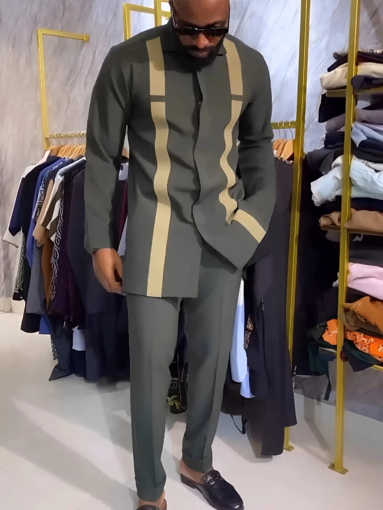 Luxury African Dashiki 2PC Set for Men – Elegant Traditional Shirt & Pants Native Ethnic Outfit - Free Delivery Worldwide only at Flexi Africa
