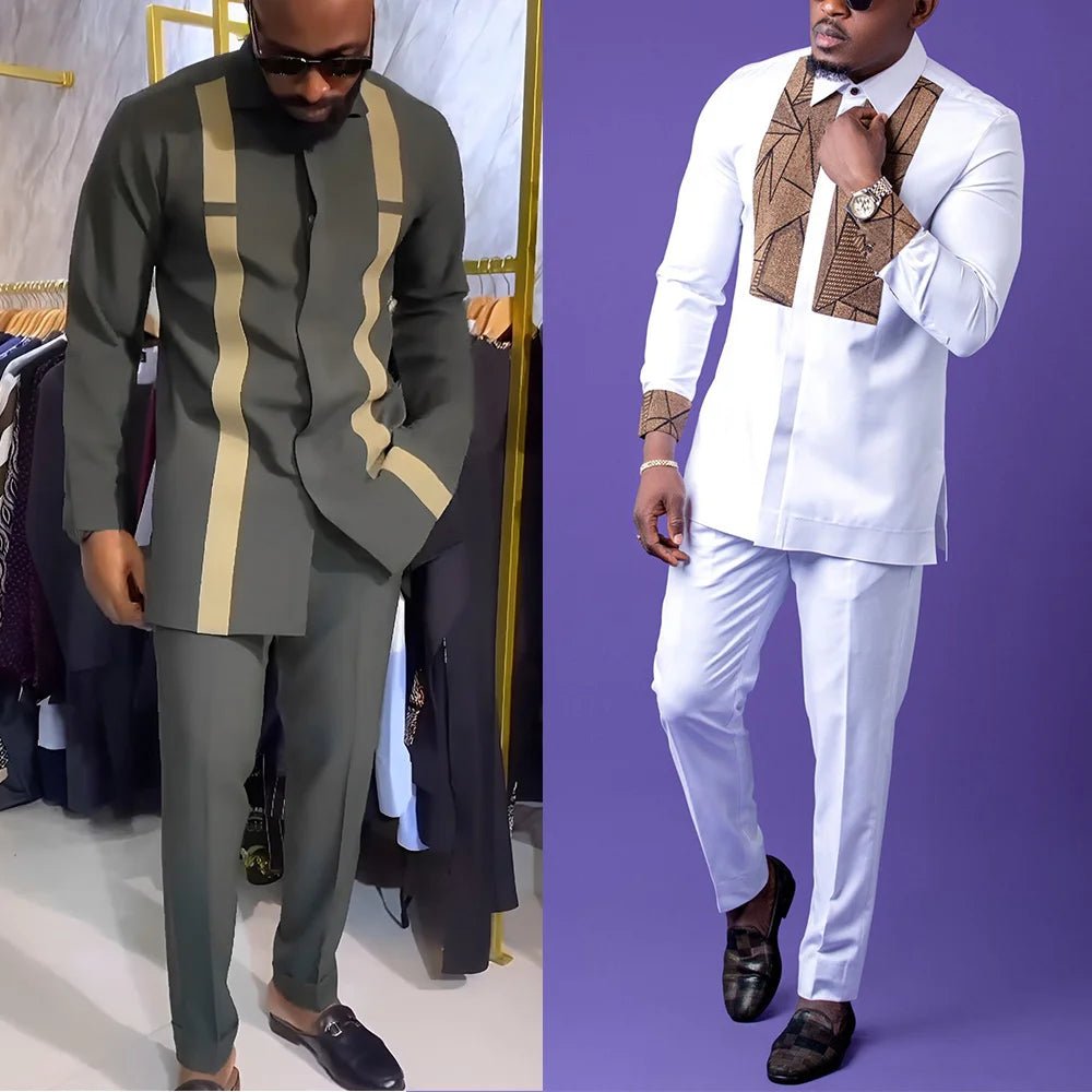 Luxury African Dashiki 2PC Set for Men – Elegant Traditional Shirt & Pants Native Ethnic Outfit - Free Delivery Worldwide only at Flexi Africa