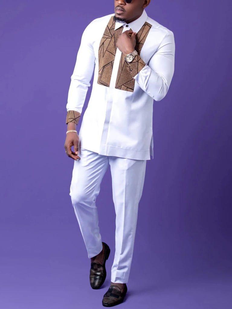 Luxury African Dashiki 2PC Set for Men – Elegant Traditional Shirt & Pants Native Ethnic Outfit - Free Delivery Worldwide only at Flexi Africa