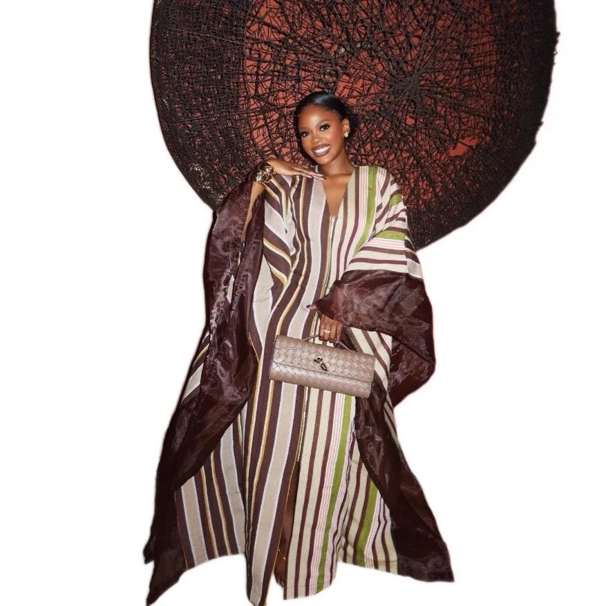Luxury African Dashiki Maxi Dress – V - Neck Long Sleeve Plus Size Kaftan Abaya - Free Delivery Worldwide only at Flexi Africa