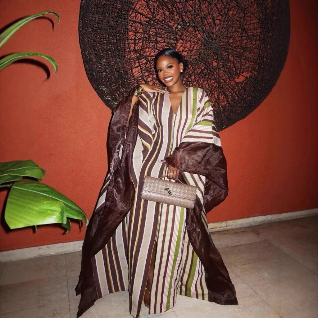 Luxury African Dashiki Maxi Dress – V - Neck Long Sleeve Plus Size Kaftan Abaya - Free Delivery Worldwide only at Flexi Africa