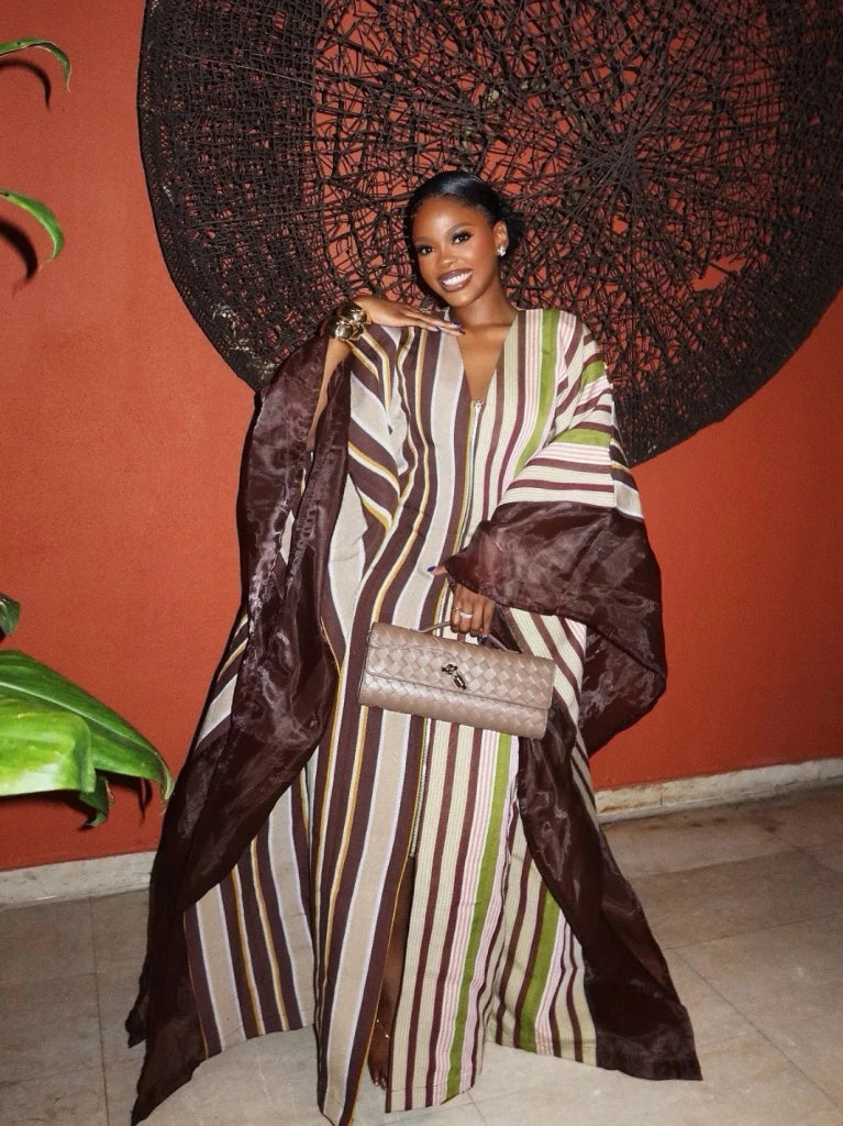 Luxury African Dashiki Maxi Dress – V - Neck Long Sleeve Plus Size Kaftan Abaya - Free Delivery Worldwide only at Flexi Africa