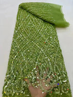 Luxury African Heavy Beaded Lace Fabric – Nigerian Embroidered Sequin Lace for Groom Wedding & Party Dresses, 5 Yards - Free Delivery Worldwide only at Flexi Africa