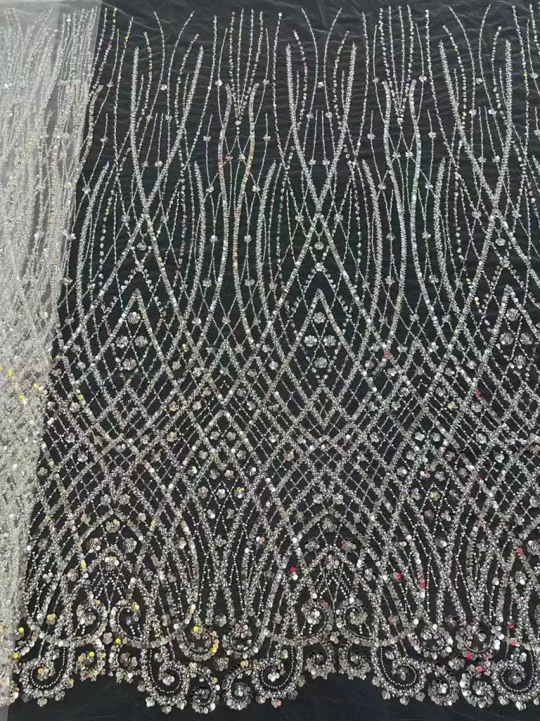 Luxury African Heavy Beaded Lace Fabric – Nigerian Embroidered Sequin Lace for Groom Wedding & Party Dresses, 5 Yards - Free Delivery Worldwide only at Flexi Africa