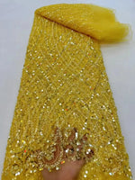 Luxury African Heavy Beaded Lace Fabric – Nigerian Embroidered Sequin Lace for Groom Wedding & Party Dresses, 5 Yards - Free Delivery Worldwide only at Flexi Africa