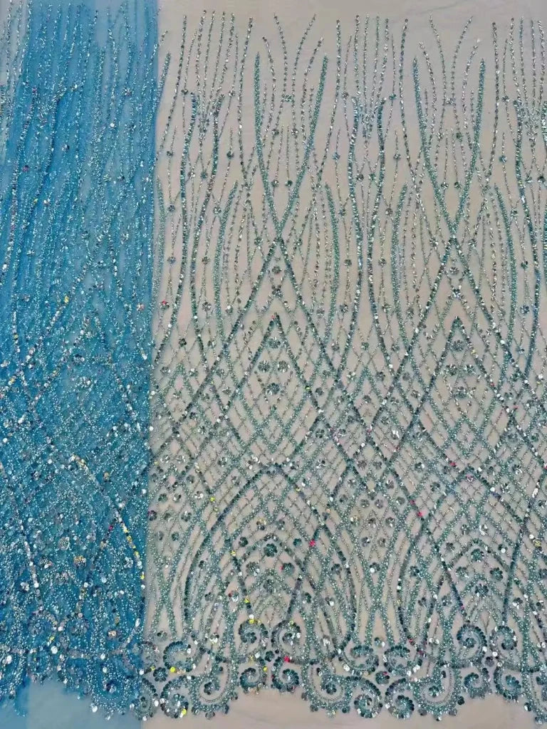 Luxury African Heavy Beaded Lace Fabric – Nigerian Embroidered Sequin Lace for Groom Wedding & Party Dresses, 5 Yards - Free Delivery Worldwide only at Flexi Africa