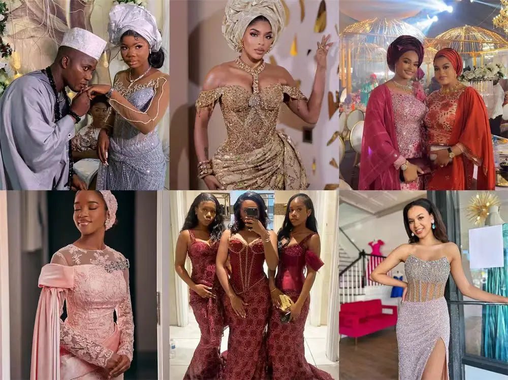 Luxury African Heavy Beaded Lace Fabric – Nigerian Embroidered Sequin Lace for Groom Wedding & Party Dresses, 5 Yards - Free Delivery Worldwide only at Flexi Africa