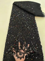 Luxury African Heavy Beaded Lace Fabric – Nigerian Embroidered Sequin Lace for Groom Wedding & Party Dresses, 5 Yards - Free Delivery Worldwide only at Flexi Africa