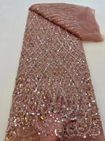 Luxury African Heavy Beaded Lace Fabric – Nigerian Embroidered Sequin Lace for Groom Wedding & Party Dresses, 5 Yards - Free Delivery Worldwide only at Flexi Africa
