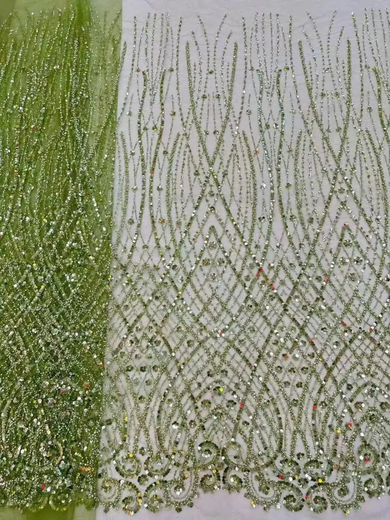 Luxury African Heavy Beaded Lace Fabric – Nigerian Embroidered Sequin Lace for Groom Wedding & Party Dresses, 5 Yards - Free Delivery Worldwide only at Flexi Africa