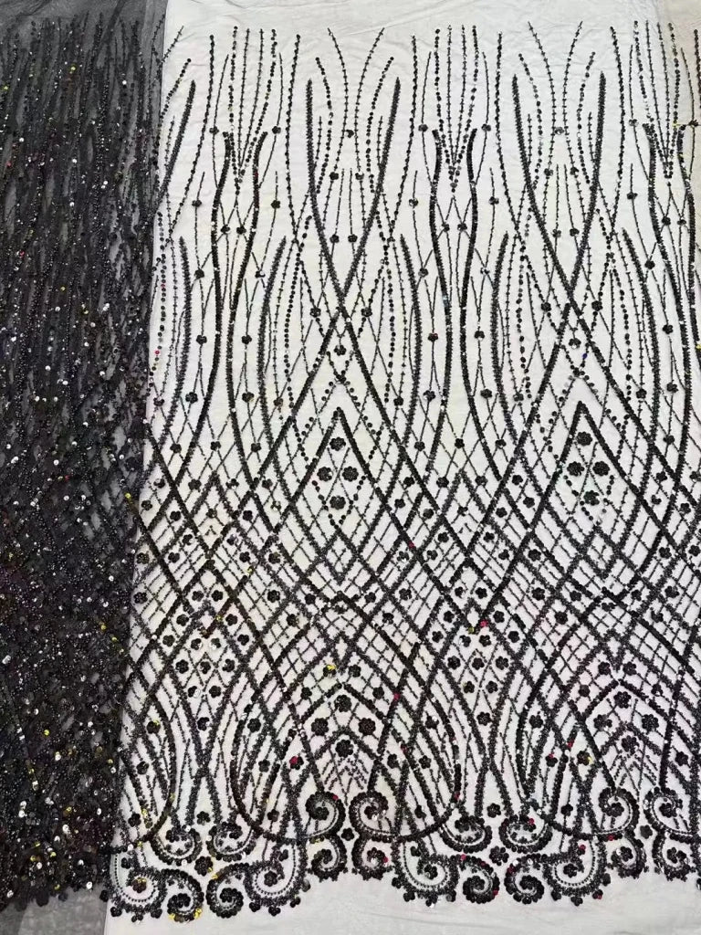 Luxury African Heavy Beaded Lace Fabric – Nigerian Embroidered Sequin Lace for Groom Wedding & Party Dresses, 5 Yards - Free Delivery Worldwide only at Flexi Africa