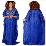 Luxury African Lace Maxi Dress for Women – Beaded Embroidered Plus Size Loose-Fit Gown - Free Delivery Worldwide only at Flexi Africa