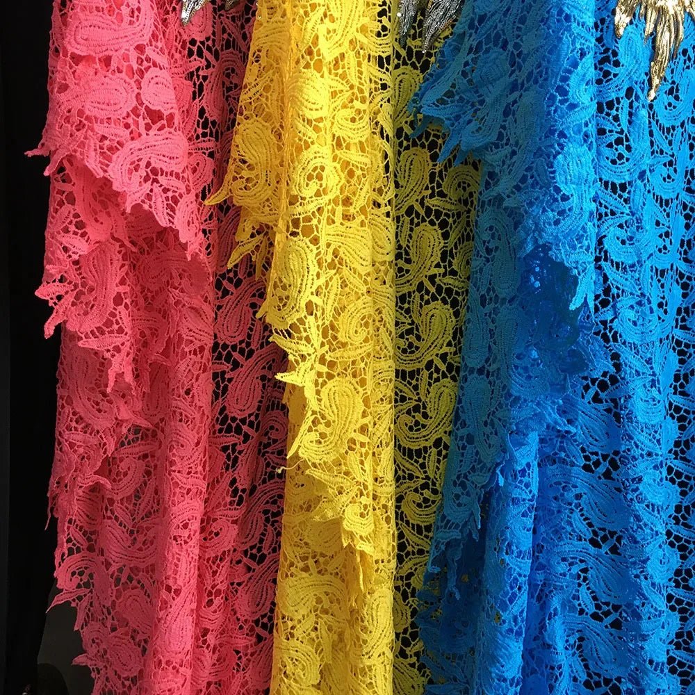 Luxury African Lace Maxi Dress for Women – Beaded Embroidered Plus Size Loose-Fit Gown - Free Delivery Worldwide only at Flexi Africa