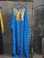 Luxury African Lace Maxi Dress for Women – Beaded Embroidered Plus Size Loose-Fit Gown - Free Delivery Worldwide only at Flexi Africa