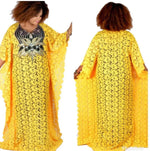 Luxury African Lace Maxi Dress for Women – Beaded Embroidered Plus Size Loose-Fit Gown - Free Delivery Worldwide only at Flexi Africa