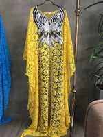 Luxury African Lace Maxi Dress for Women – Beaded Embroidered Plus Size Loose-Fit Gown - Free Delivery Worldwide only at Flexi Africa