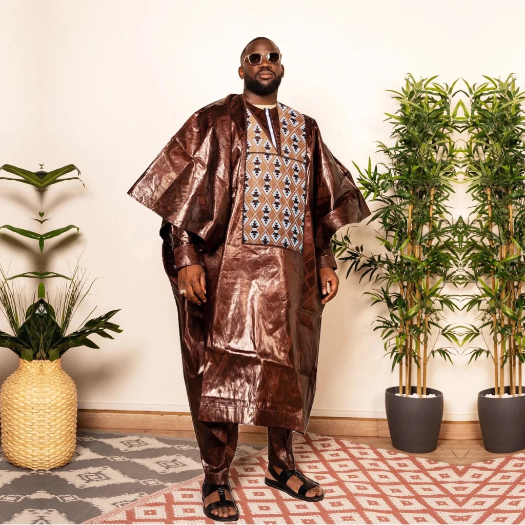 Luxury African Men’s 3PC Kaftan Set – Long Sleeve Ethnic Top, Pants & Matching Outfit - Free Delivery Worldwide only at Flexi Africa