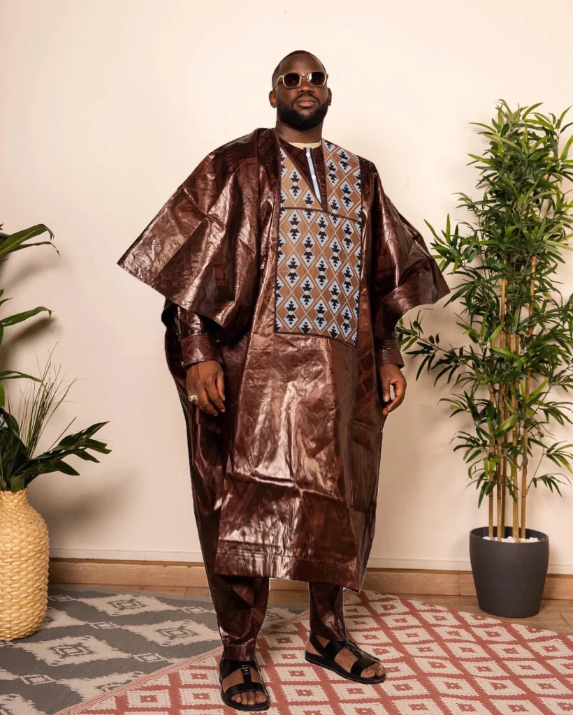 Luxury African Men’s 3PC Kaftan Set – Long Sleeve Ethnic Top, Pants & Matching Outfit - Free Delivery Worldwide only at Flexi Africa