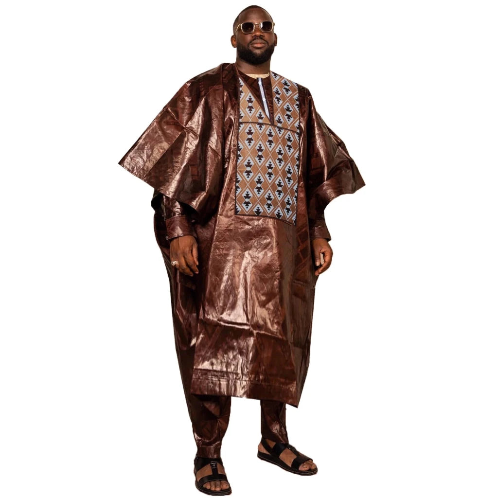 Luxury African Men’s 3PC Kaftan Set – Long Sleeve Ethnic Top, Pants & Matching Outfit - Free Delivery Worldwide only at Flexi Africa