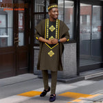 Luxury African Men’s Agbada 4-Piece Set – Embroidered Dashiki Shirt, Pants, Robe & Hat - Free Delivery Worldwide only at Flexi Africa