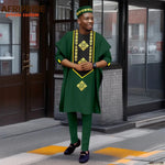 Luxury African Men’s Agbada 4-Piece Set – Embroidered Dashiki Shirt, Pants, Robe & Hat - Free Delivery Worldwide only at Flexi Africa