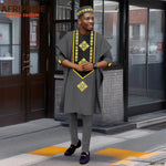 Luxury African Men’s Agbada 4-Piece Set – Embroidered Dashiki Shirt, Pants, Robe & Hat - Free Delivery Worldwide only at Flexi Africa