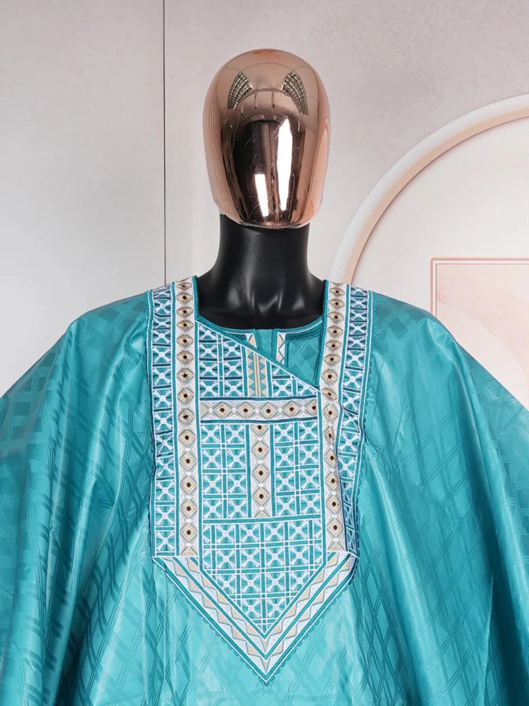 Luxury African Men’s Green Agbada Outfit – Bazin Riche Dashiki Shirt, Pants and Robe Suit - Free Delivery Worldwide only at Flexi Africa