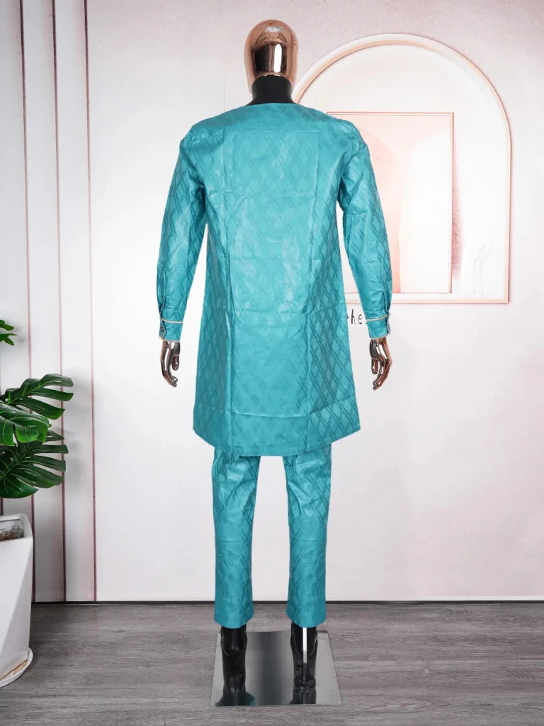 Luxury African Men’s Green Agbada Outfit – Bazin Riche Dashiki Shirt, Pants and Robe Suit - Free Delivery Worldwide only at Flexi Africa