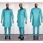 Luxury African Men’s Green Agbada Suit – Bazin Riche Dashiki Shirt, Pants and Robe Set - Free Delivery Worldwide only at Flexi Africa