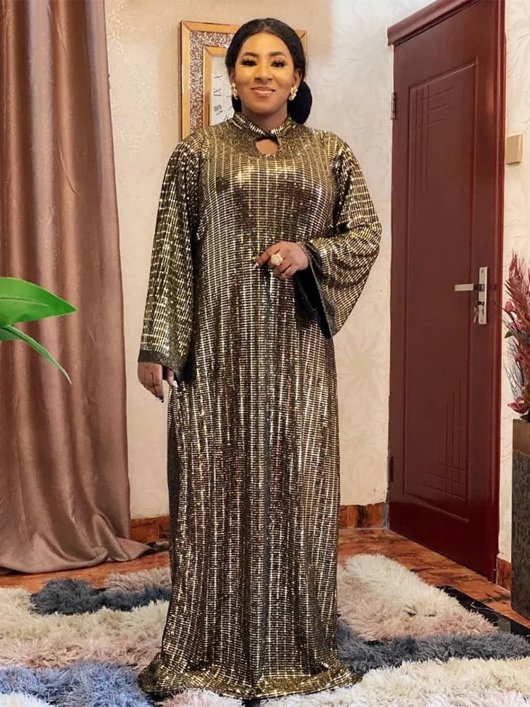 Luxury African Mother’s Dress – Sequin Embellished Stretch Evening Robe - Free Delivery Worldwide only at Flexi Africa