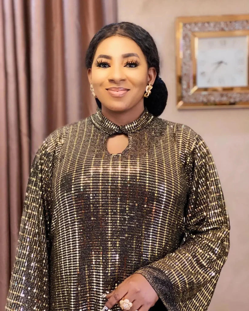 Luxury African Mother’s Dress – Sequin Embellished Stretch Evening Robe - Free Delivery Worldwide only at Flexi Africa