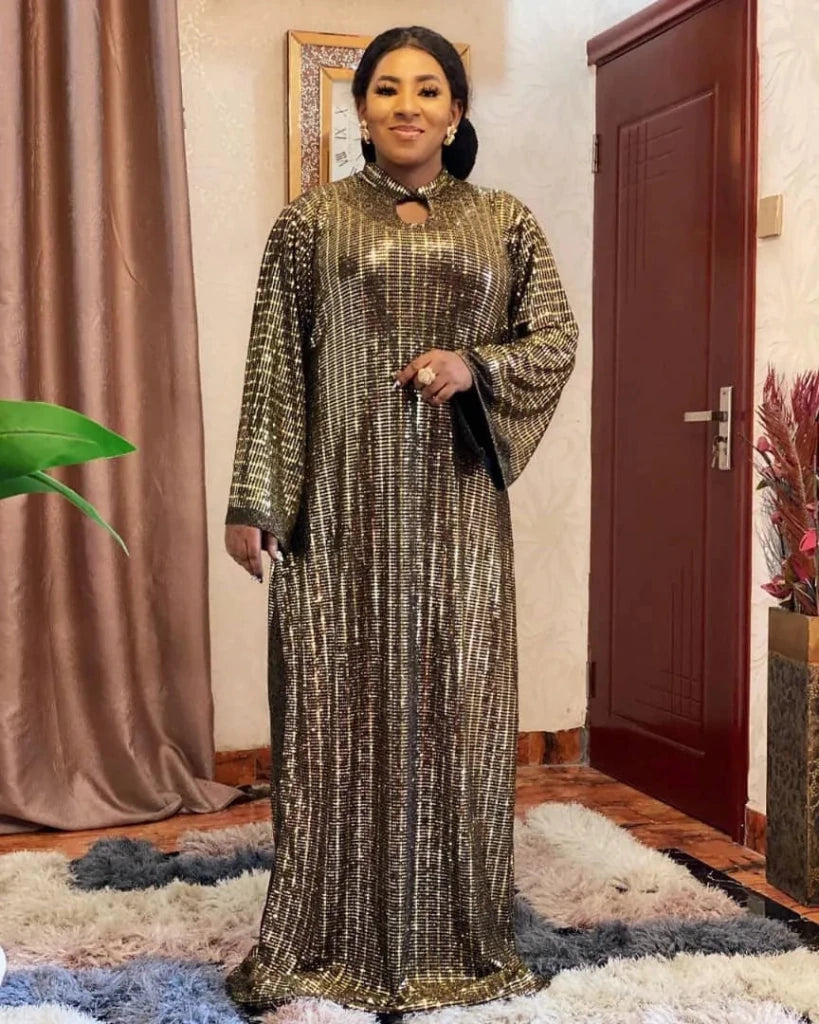 Luxury African Mother’s Dress – Sequin Embellished Stretch Evening Robe - Free Delivery Worldwide only at Flexi Africa
