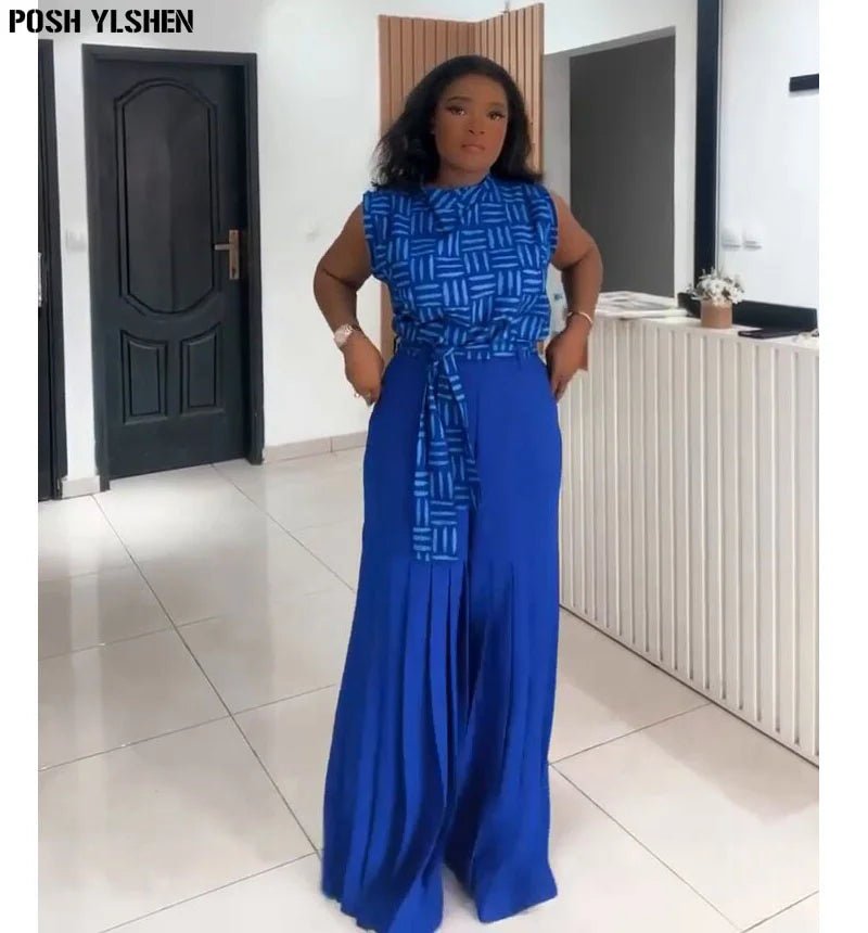 Luxury African Outfit for Women – Ankara Pleated Pants and Top Set, Plus Size Vacation Wear - Free Delivery Worldwide