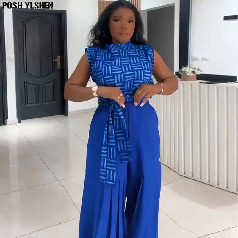 Luxury African Outfit for Women – Ankara Pleated Pants and Top Set, Plus Size Vacation Wear - Free Delivery Worldwide