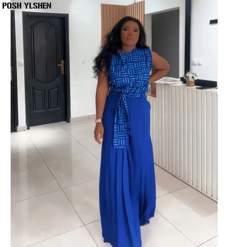 Luxury African Outfit for Women – Ankara Pleated Pants and Top Set, Plus Size Vacation Wear - Free Delivery Worldwide