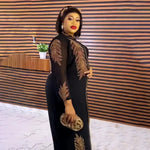 Luxury African Rhinestone Robe & Elastic Inner Skirt 2PC Set – Long Sleeve Front and Back Crystal Detailing - Free Delivery Worldwide only at Flexi Africa
