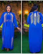 Luxury African Rhinestone Robe & Elastic Inner Skirt 2PC Set – Long Sleeve Front and Back Crystal Detailing - Free Delivery Worldwide only at Flexi Africa