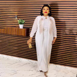 Luxury African Rhinestone Robe & Elastic Inner Skirt 2PC Set – Long Sleeve Front and Back Crystal Detailing - Free Delivery Worldwide only at Flexi Africa