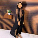 Luxury African Rhinestone Robe & Elastic Inner Skirt 2PC Set – Long Sleeve Front and Back Crystal Detailing - Free Delivery Worldwide only at Flexi Africa