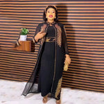 Luxury African Rhinestone Robe & Elastic Inner Skirt 2PC Set – Long Sleeve Front and Back Crystal Detailing - Free Delivery Worldwide only at Flexi Africa