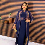 Luxury African Rhinestone Robe & Elastic Inner Skirt 2PC Set – Long Sleeve Front and Back Crystal Detailing - Free Delivery Worldwide only at Flexi Africa