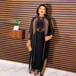 Luxury African Rhinestone Robe & Elastic Inner Skirt 2PC Set – Long Sleeve Front and Back Crystal Detailing - Free Delivery Worldwide only at Flexi Africa